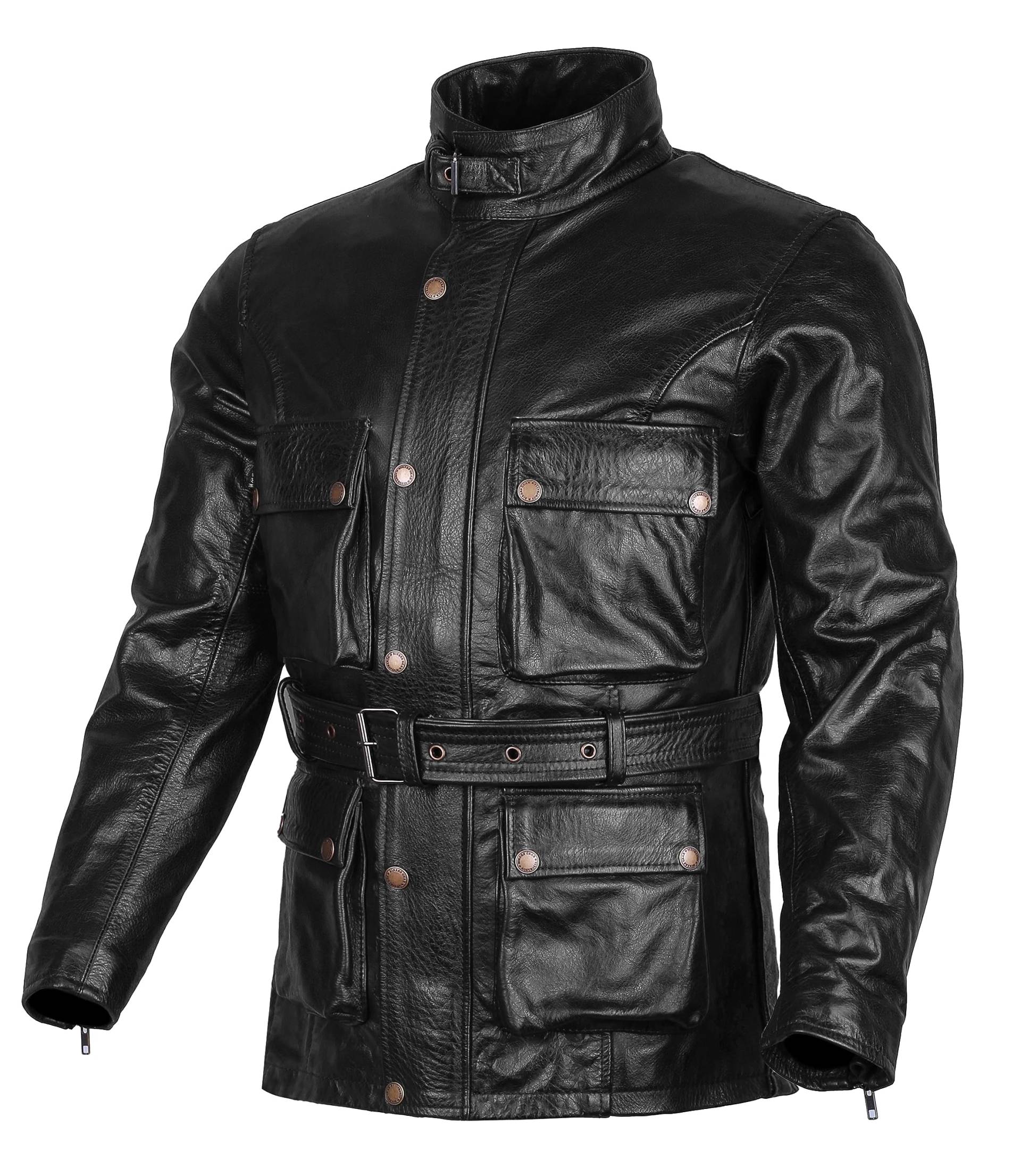 Australian Bikers Gear, Klassische Vintage-Motorradjacke, Schwarz, aus Leder, gewachst, behandelt (6XL) von Bikers Gear Australia