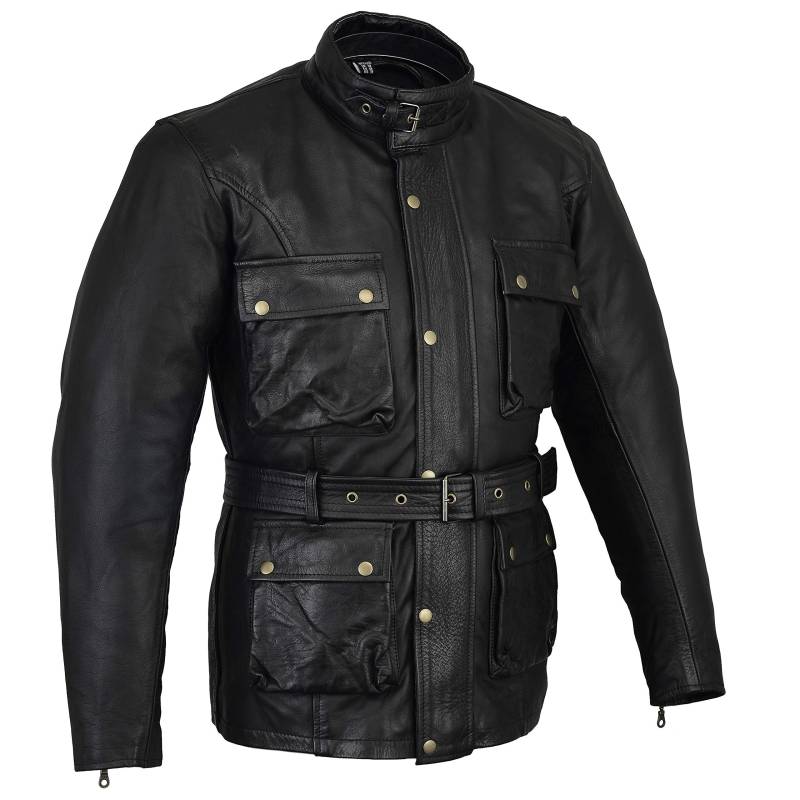 Australian Bikers Gear Classic Vintage Bikers – Motorradjacke – Gewachstes Leder – Schwarz Used Look – XL von Bikers Gear Australia