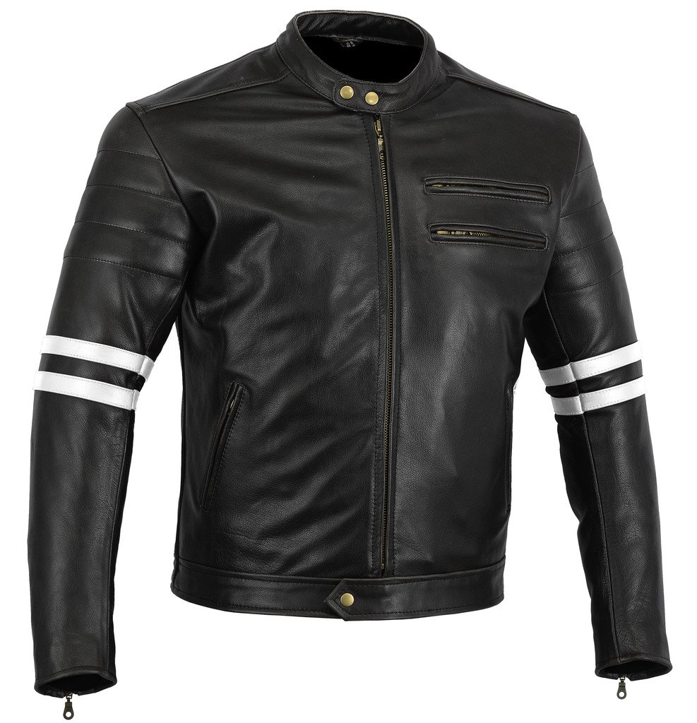 Bikers Gear, Motorrad-Lederjacke „The Rocker“, Schwarz, Café-Racer-Jacke, CE-Vestärkung, PU-verstärkt, Größe: L, CE1621–1 von Bikers Gear