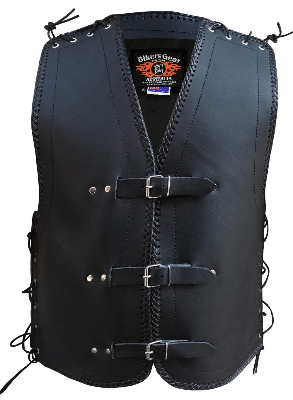 Bikers Gear Australia Heavy Duty Nz Lace Leder Motorradweste mit Flechtung, Schwarz, Größe S von Bikers Gear Australia