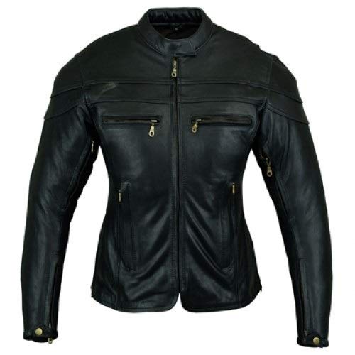 Bikers Gear Australia Neue Damen Sturgis Premium-Qualität aus weichem Rindsleder Motorrad Cruiserjacke mit CE 1621-1 5-teilige abnehmbare Rüstung, Schwarz (Black), 36 EU (Herstellergröße:S) von Bikers Gear