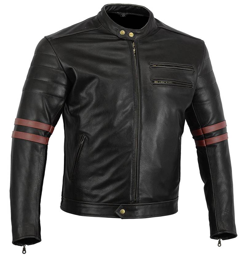 Motorcycle Jacket Black & Oxblood Matt Cowhide Leather Cafe Racer Hybrid CE Approved Armour (XXXXXL) von Bikers Gear