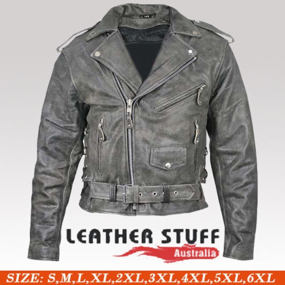 Bikers Gear Australia Classic Vintage Distressed Brando Style Leder Harley Cruiser Jacke mit CE 1621-1 Rüstung (4XL 48"-121cm) von Bikers Gear Australia