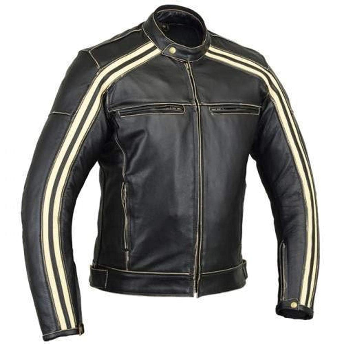 Retro Schwarz Cafe Racer die Bonnie 100% Bovine Leder Motorrad-Jacke CE Armoured – Orange Harley Streifen Gr. S, Schwarz - Schwarz Retro Schwarz Cafe Racer die Bonnie 100% Bovine Leder Motorrad-Jacke CE Armoured – Orange Harley Streifen Gr. S, Schwarz - Schwarz von Bikers Gear Australia