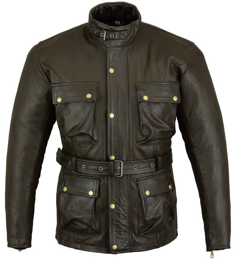 Trailmaster Vintage Motorradjacke Gewachstes Leder Braun Used Look Größe XL/52 von Bikers Gear