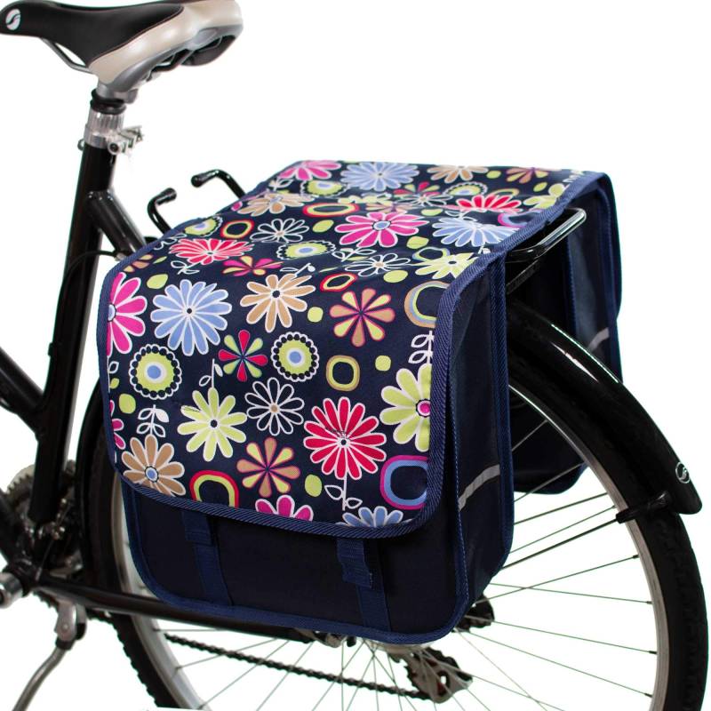 BikyBag Classic CL - Doppel Fahrradtasche Gepäckträgertasche (Rosa Gänseblümchen) von BikyBag