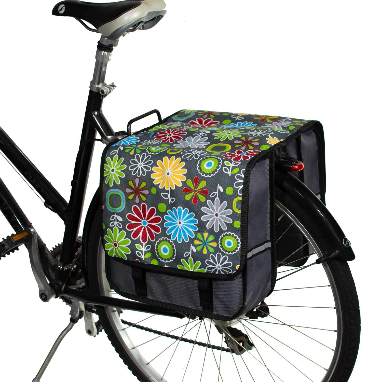 BikyBag Classic CL - Doppel Fahrradtasche Gepacktragertasche (Graue Ganseblumchen) von BikyBag