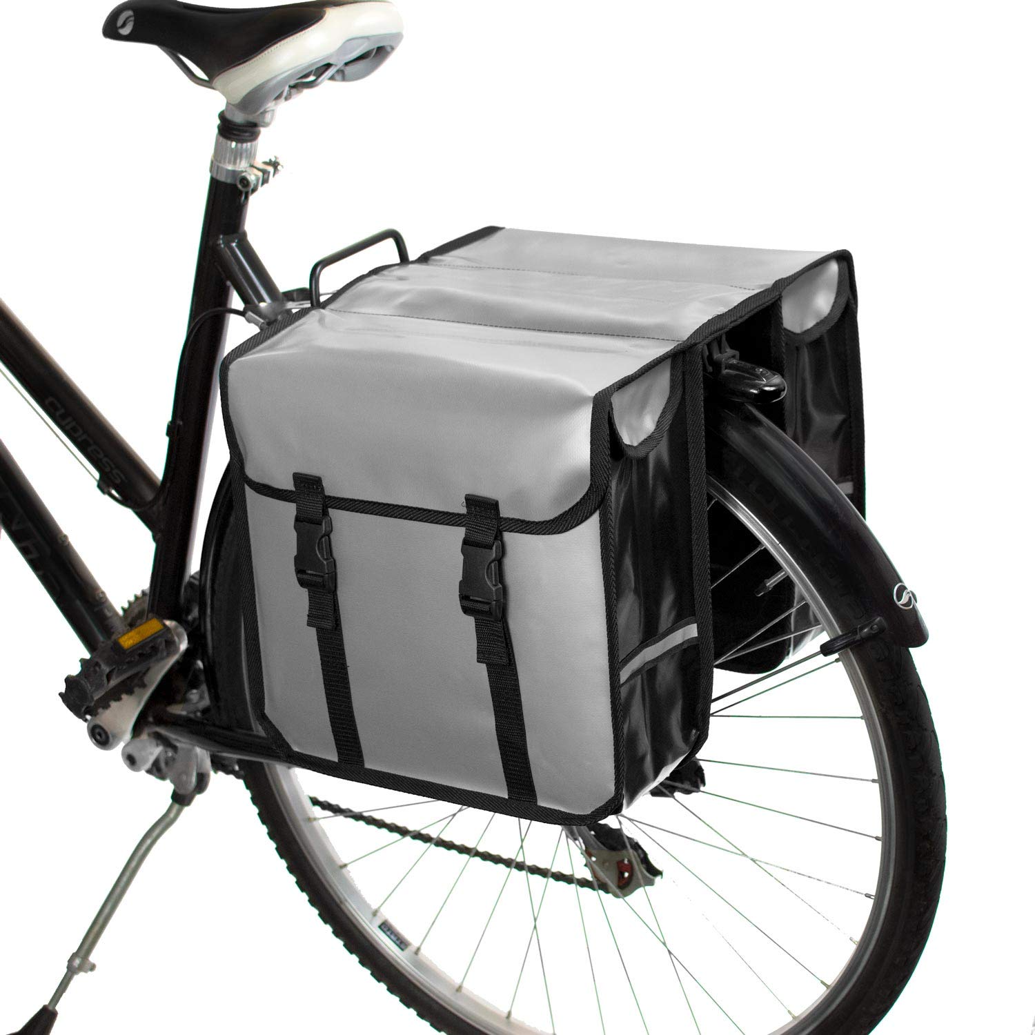 BikyBag Classic CW – wasserdichte Fahrrad-Doppeltasche, Fahrradtasche, Fahrrad, Pendler, Einkaufstasche, (Silber-Grau) von BikyBag