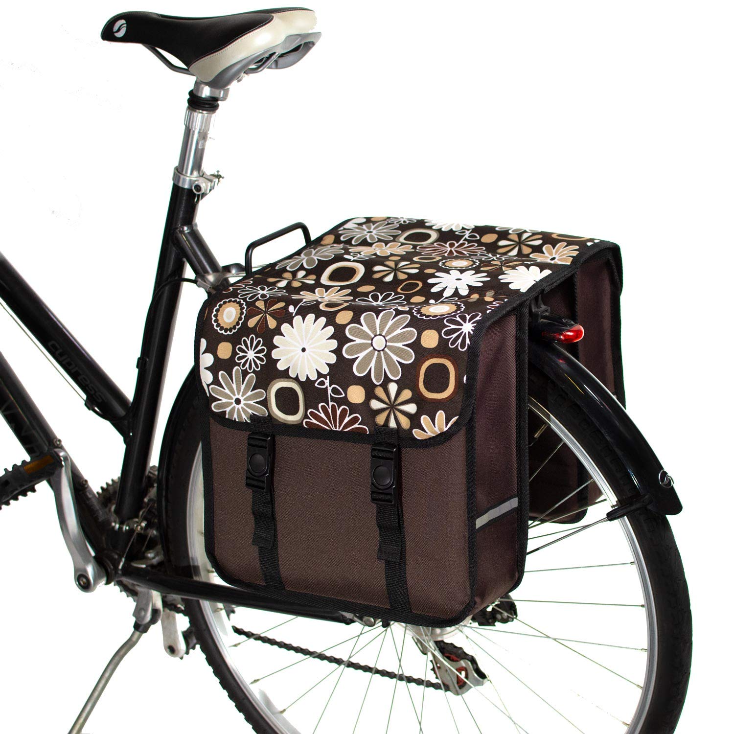 BikyBag Classic - Doppel Fahrradtasche Gepacktragertasche (Braune Gänseblümchen-Blumen) von BikyBag