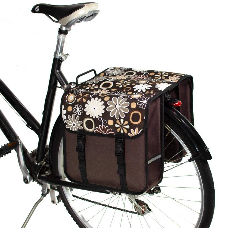 BikyBag Classic - Doppel Fahrradtasche Gepacktragertasche (Braune Gänseblümchen-Blumen) von BikyBag