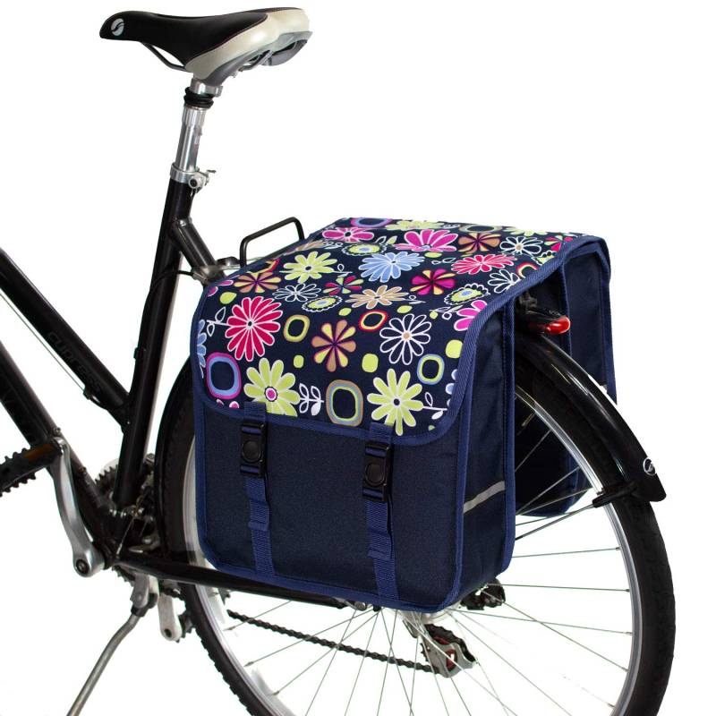 BikyBag Classic - Doppel Fahrradtasche Gepacktragertasche (Rosa Gänseblümchen-Blumen) von BikyBag