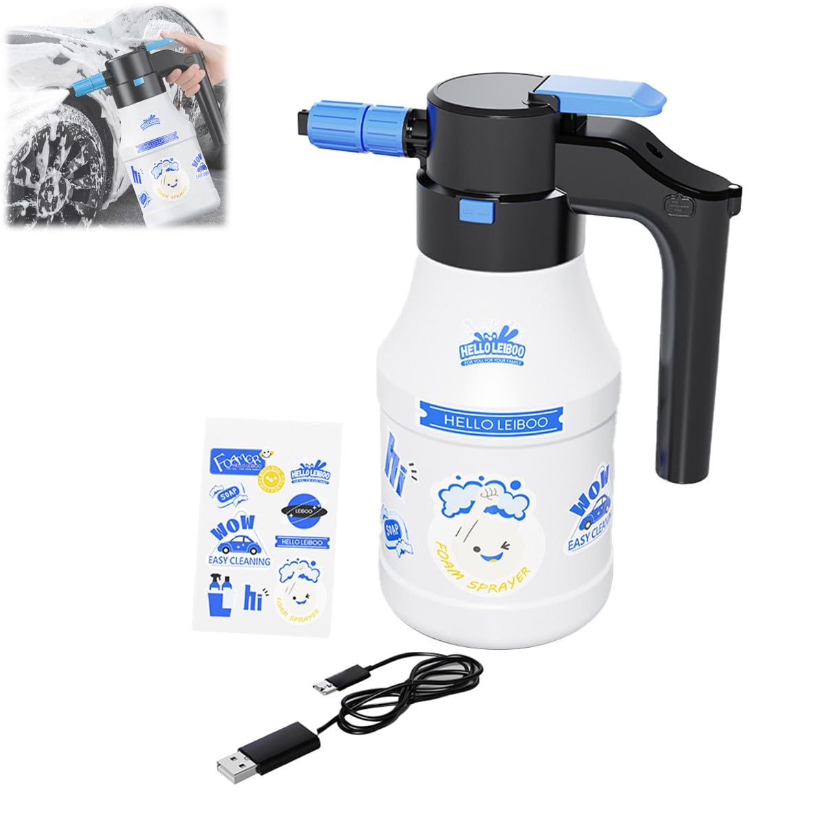 Autowaschsprüher Tragbarer Autowaschschäumer USB Aufladbarer Schaumsprüher Hochdruck-Detailing Applikator Sprüher für Autos Schaumreiniger Spender (A) von Bimhayuu