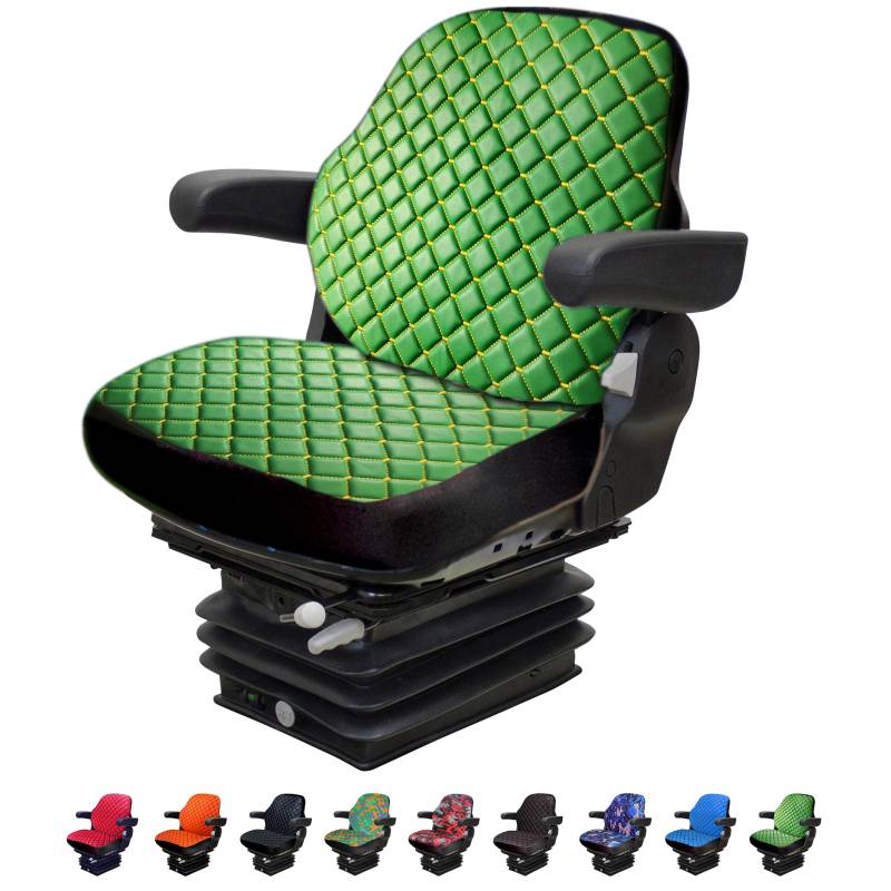 Binbir Trend Strapazierfähiger Traktorsitzbezug für Schranktraktoren ohne Kopfstütze, Sitzbezug für John Deere Traktor, Camuflage-Muster, 8 Farben (JD-Farbschema – grünes Leder – gelbe Stiche) von Binbir Trend