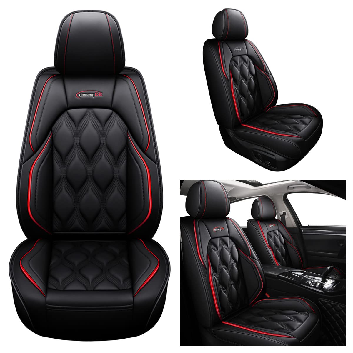 Bincun Sitzbezüge Auto Autositzbezüge Universal Set für Mazda 2 Mazda 3 Mazda 6 Mazda 5 Mazda 8 Mazda ATENZA Leather Auto Zubehör,Schwarz Rot von Bincun