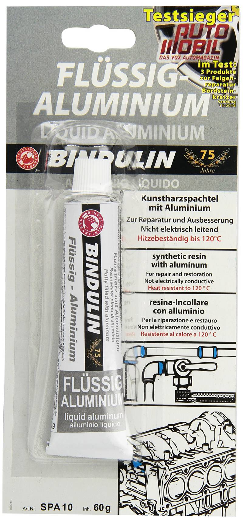 Bindulin SPA 10 Flüssig Gebrauchsfertige Reparaturmasse aus Kunstharzspachtel mit Aluminium, 60 g von Bindulin