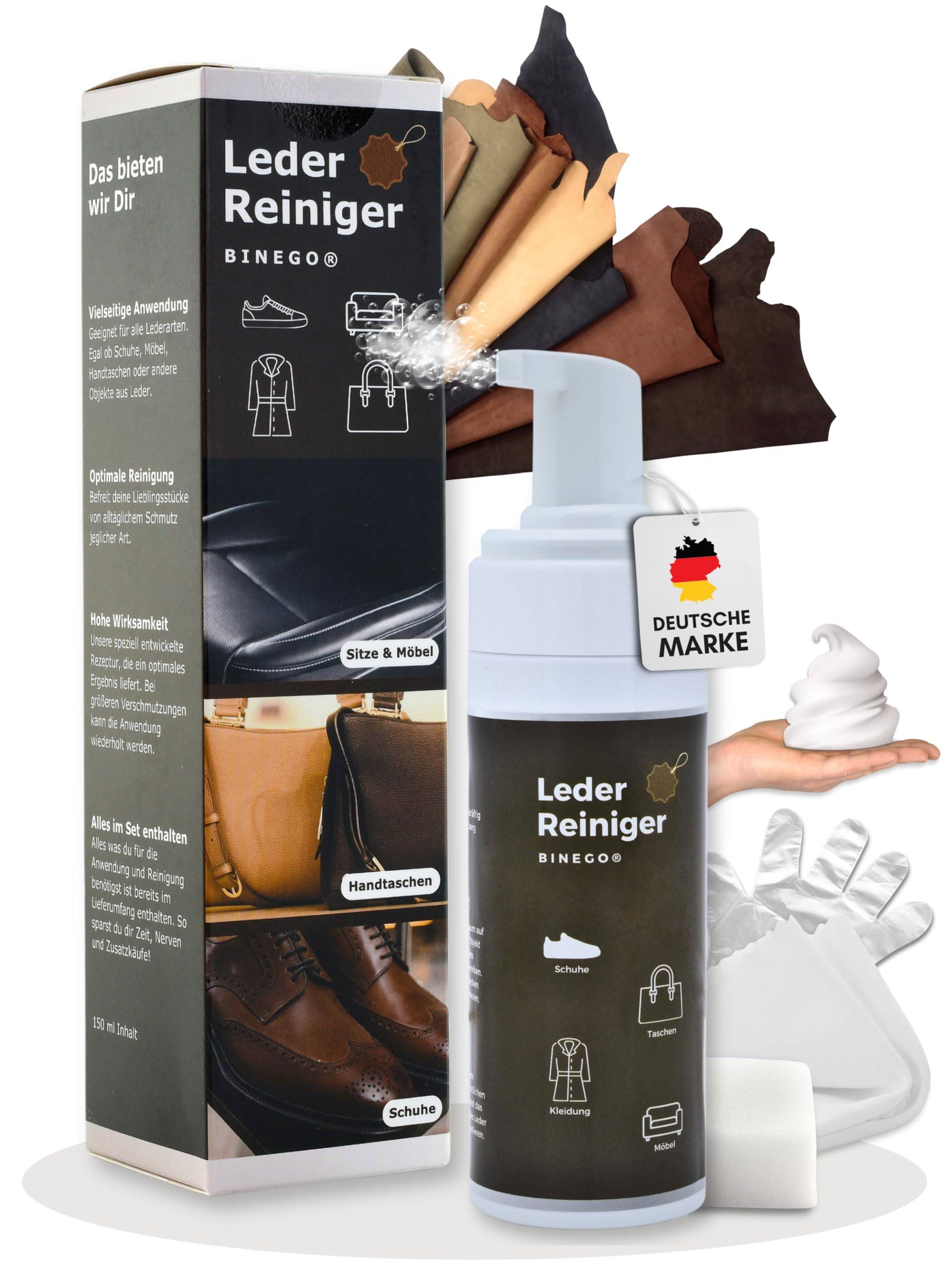 Binego® Lederpflege Set Leder & Kunstleder Pflegemittel - NEUHEIT - | Lederschaum Reinigung & Pflege Lederreiniger für Auto Sofa Schuhe von Binego