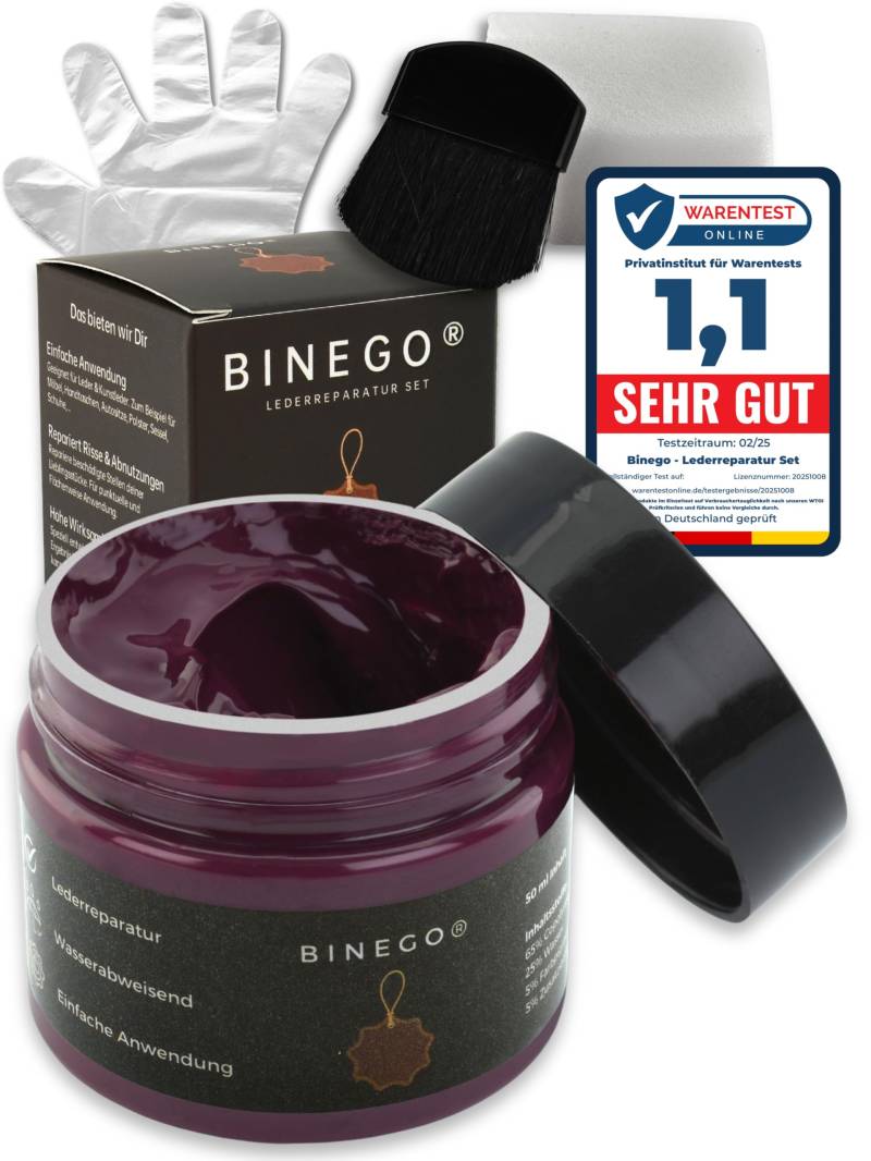 Binego® Lederreparaturset Leder & Kunstleder Reparatur Set | Lederreparatur Flüssigleder Lederfarbe Reparieren Reparaturset Aufbereitung | Farbe Bordeaux Rot von Binego