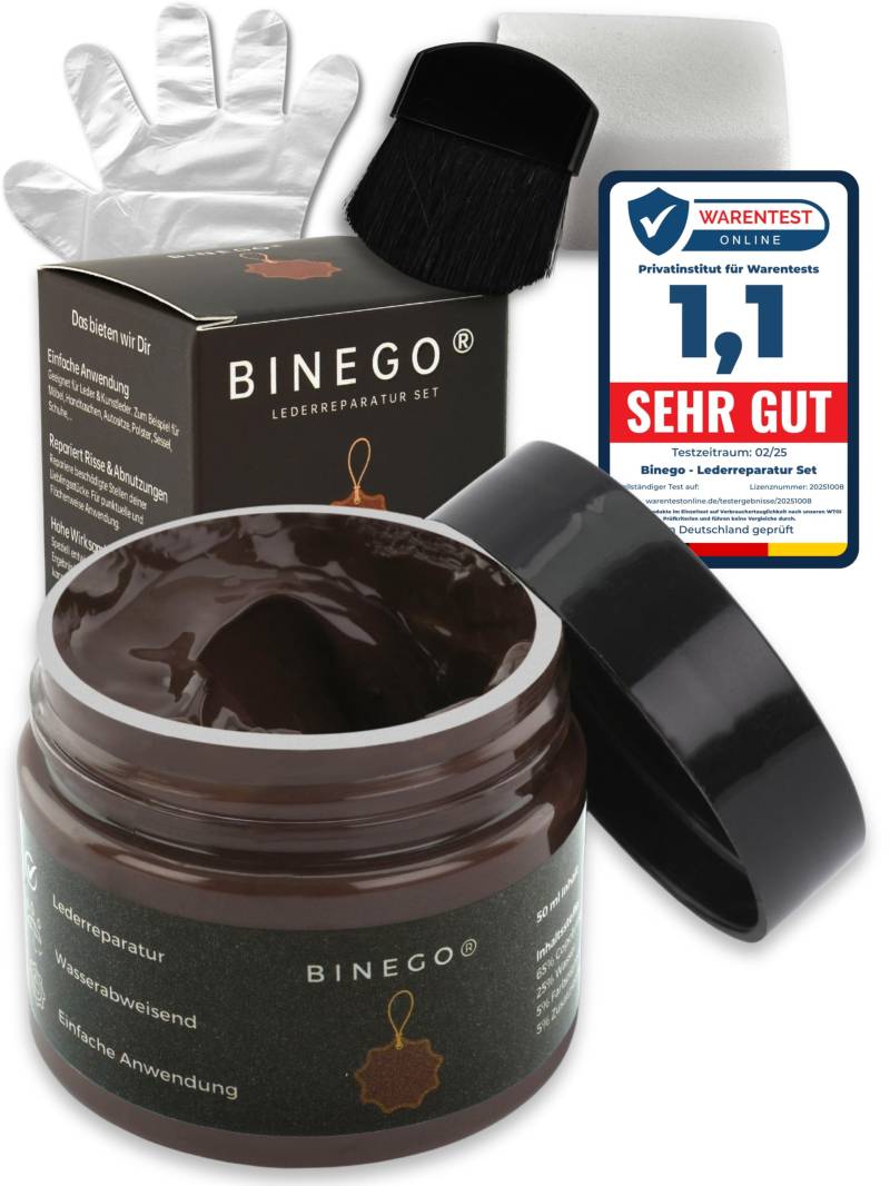 Binego® Lederreparaturset Leder & Kunstleder Reparatur Set | Lederreparatur Flüssigleder Lederfarbe Reparieren Reparaturset Aufbereitung | Farbe Braun von Binego