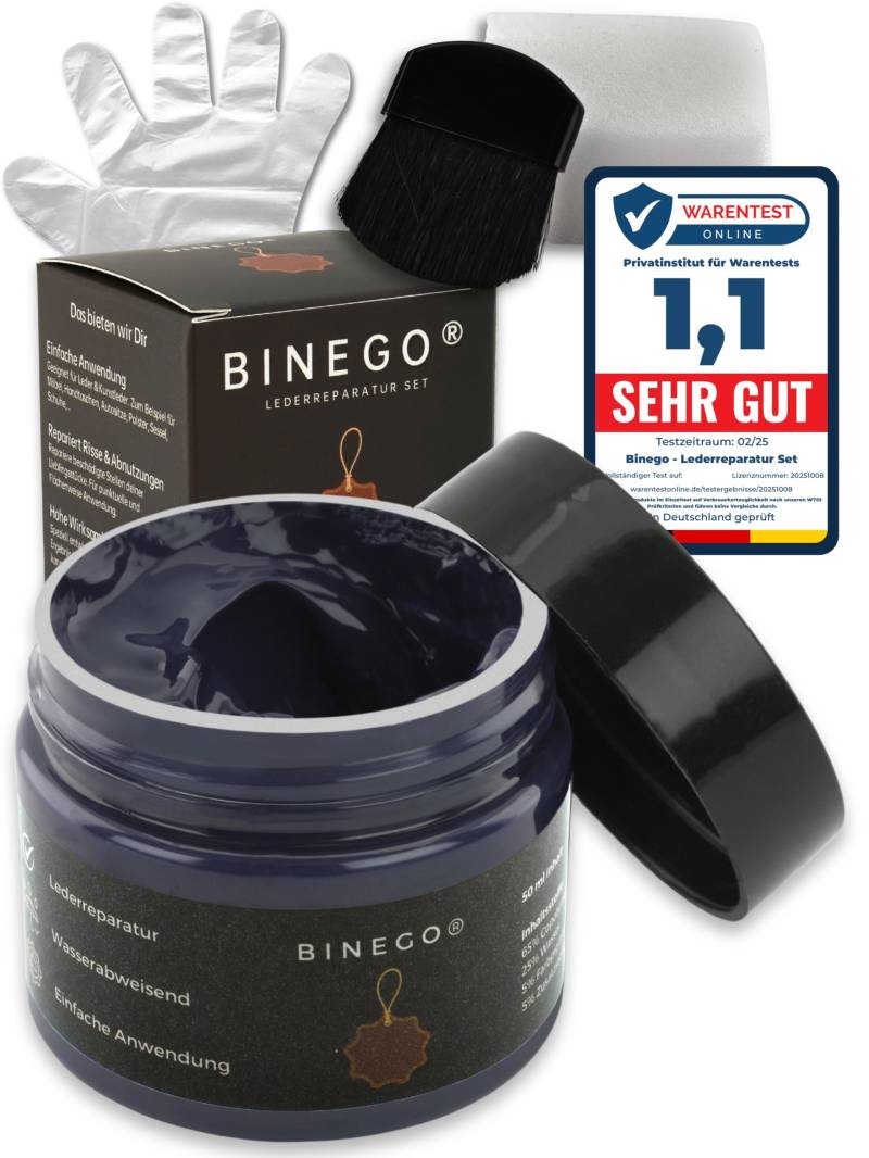 Binego® Lederreparaturset Leder & Kunstleder Reparatur Set | Lederreparatur Flüssigleder Lederfarbe Reparieren Reparaturset Aufbereitung | Farbe Blau Dunkelblau von Binego
