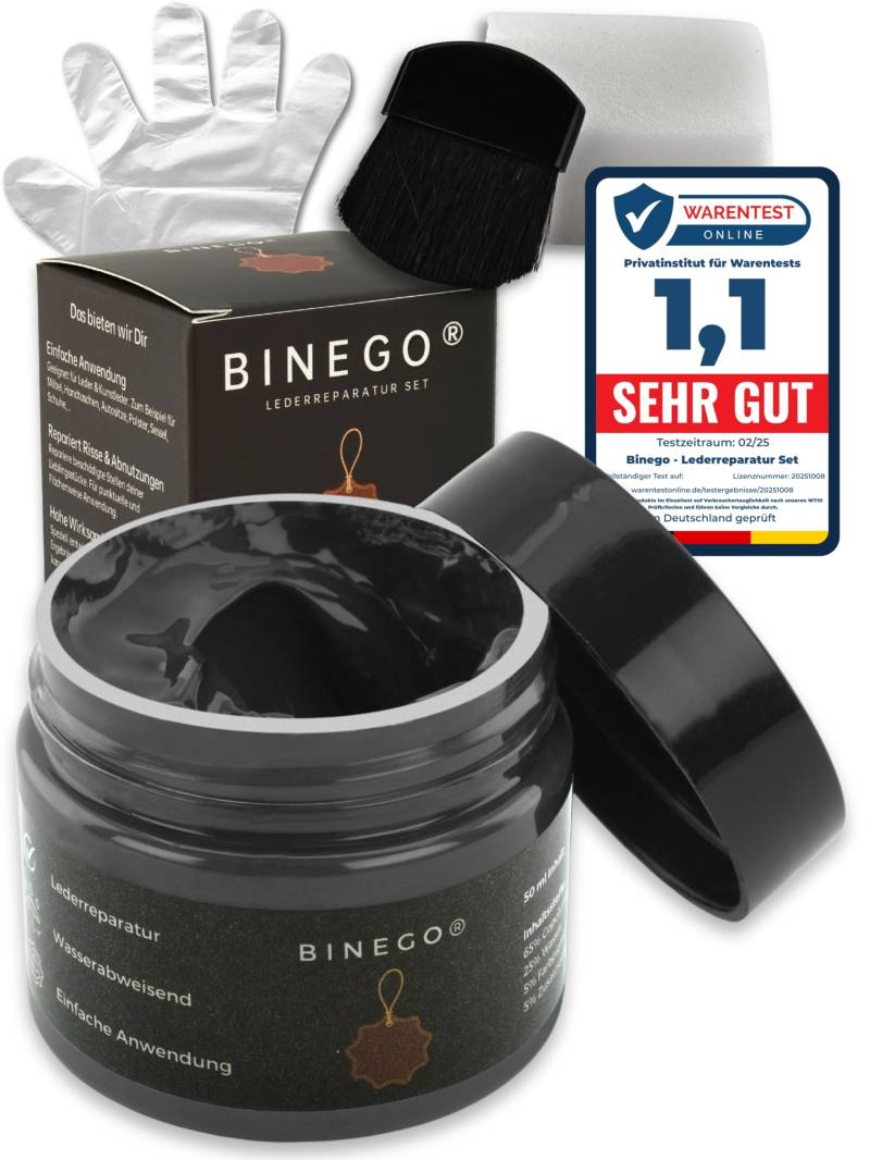 Binego® Lederreparaturset Leder & Kunstleder Reparatur Set | Lederreparatur Flüssigleder Lederfarbe Reparieren Reparaturset Aufbereitung | Farbe Grau Dunkelgrau von Binego