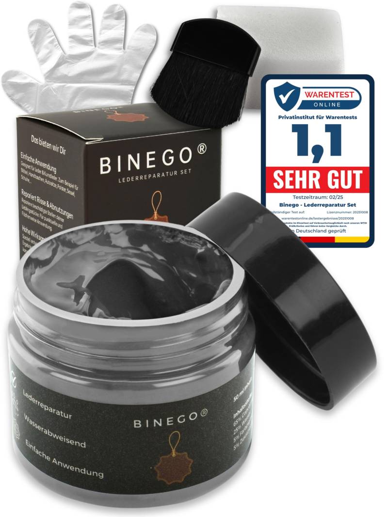 Binego® Lederreparaturset Leder & Kunstleder Reparatur Set | Lederreparatur Flüssigleder Lederfarbe Reparieren Reparaturset Aufbereitung | Farbe Grau Hellgrau von Binego