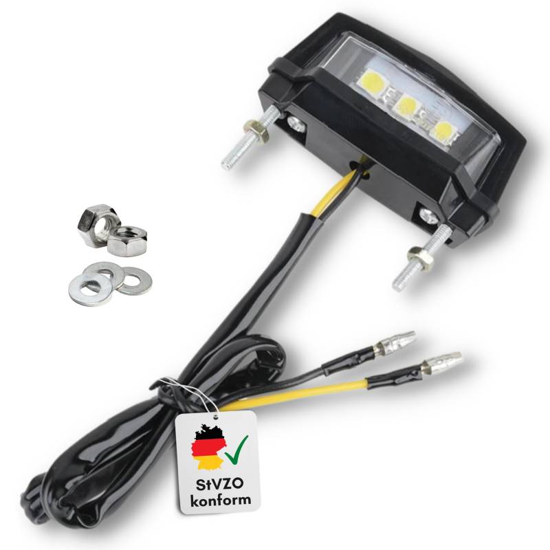 Binego® Motorrad Quad LED Kennzeichenbeleuchtung E Geprüft Nummernschildbeleuchtung Mini Weiß Klar ATV E24 ABE TÜV 12V von Binego