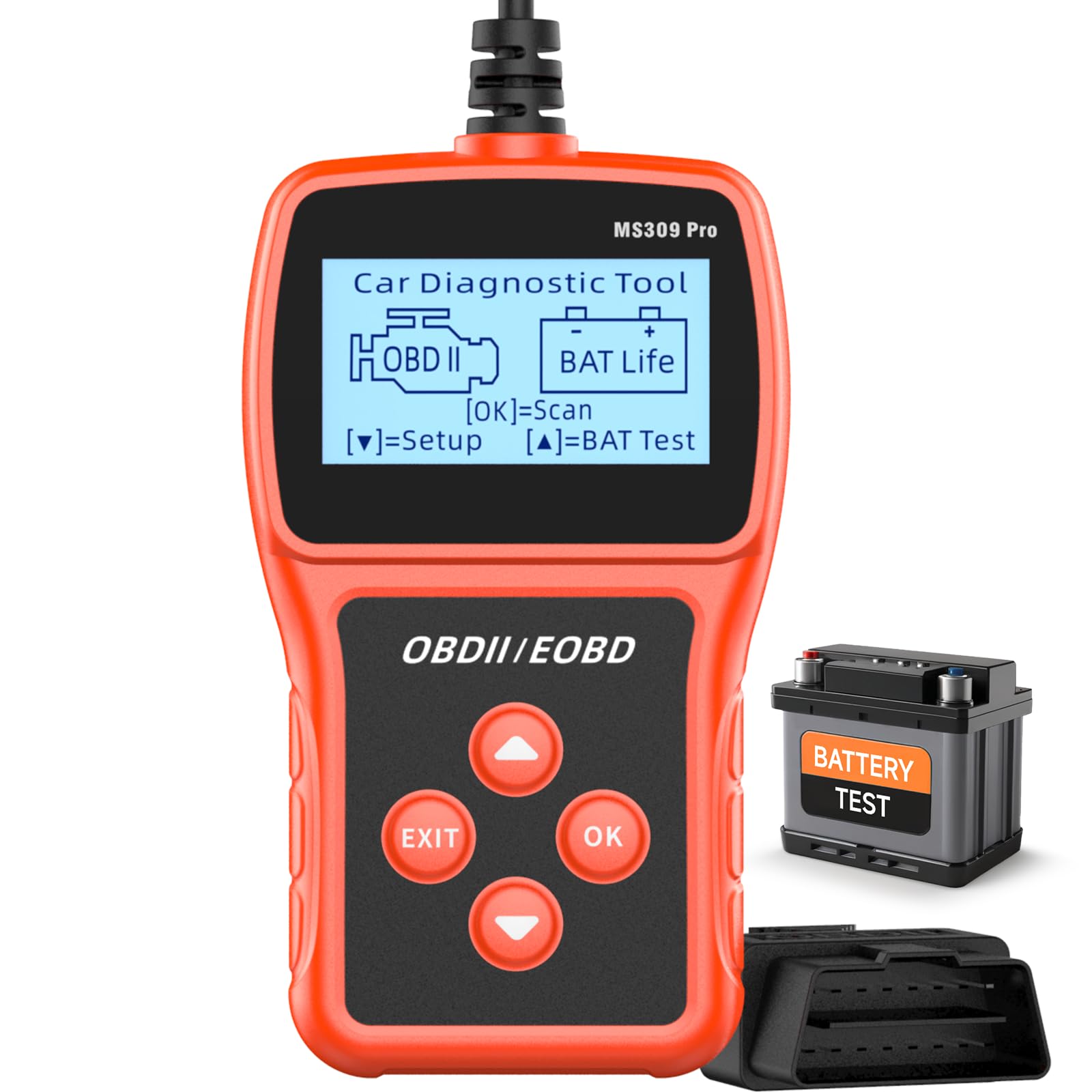 BingoHive OBD2-Scanner mit Batterietester – Codeleser, Motorfehlerscanner, CAN-Diagnose-Scan-Tool für alle Autos mit OBD-II-Protokoll seit 1996, Echtzeitdaten, Plug & Play, mehrsprachig (Orange) von BingoHive