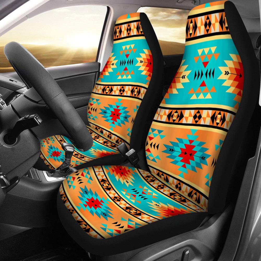 Binienty 2 Stück Auto-Zubehör-Sitzbezüge, mehrfarbig, Tribal-Navaja-Design, dehnbar, abstrakt, ethnisch, geometrischer Druck von Binienty