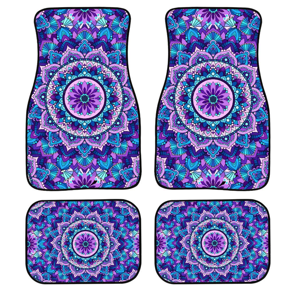 Binienty Antirutsch Auto Fußmatten für vorne und hinten 4-teilig Komplettset Mandala Lotus Floral Lila Design Auto Fußmatten für Frauen Mädchen von Binienty
