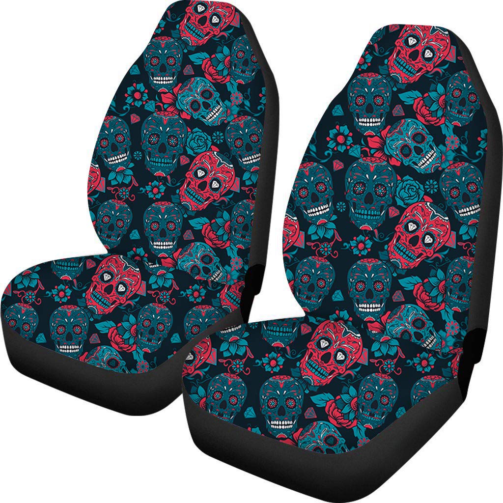 Binienty Autositzbezug mit Totenkopf-Motiv, 2-teiliges Set, rutschfester Sitzschutz, universelle Passform, nur Vordersitze geeignet, Auto-Innendekor-Zubehör von Binienty