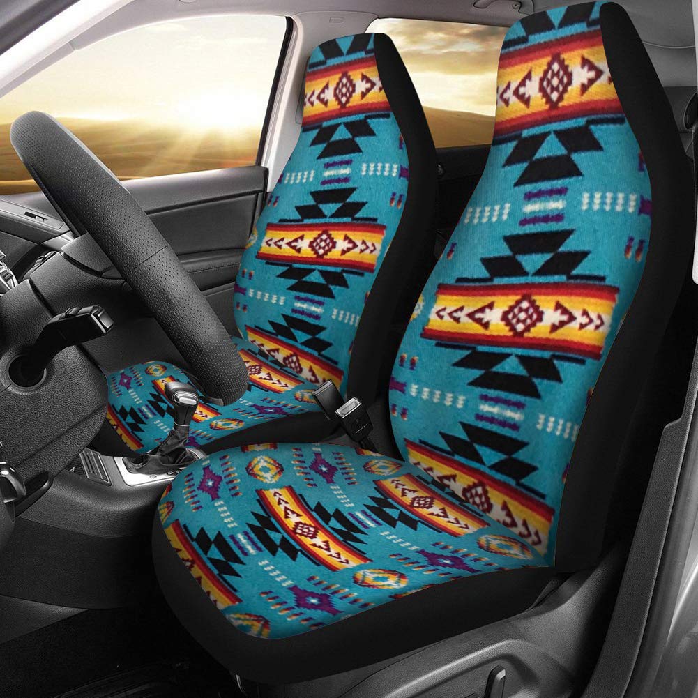 Binienty Azteken-Fahrzeugsitzschoner Zubehör für Damen und Herren, 2-teiliges Set, Navajo Tribal Geometrische Streifen Muster Autositzbezug von Binienty
