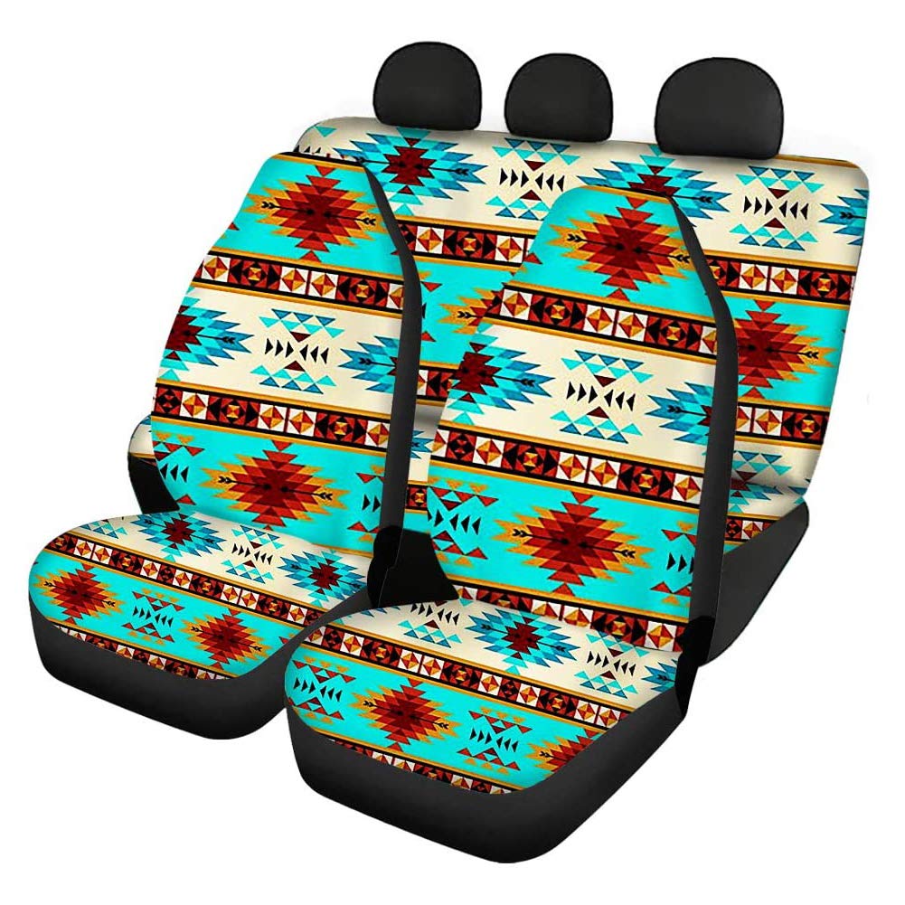 Binienty Boho Azteken-Design Autositzbezüge Zubehör Set von 4 Stück, vorne und hinten, Autositzschoner Matten, Navajo Tribal Streifen Print von Binienty