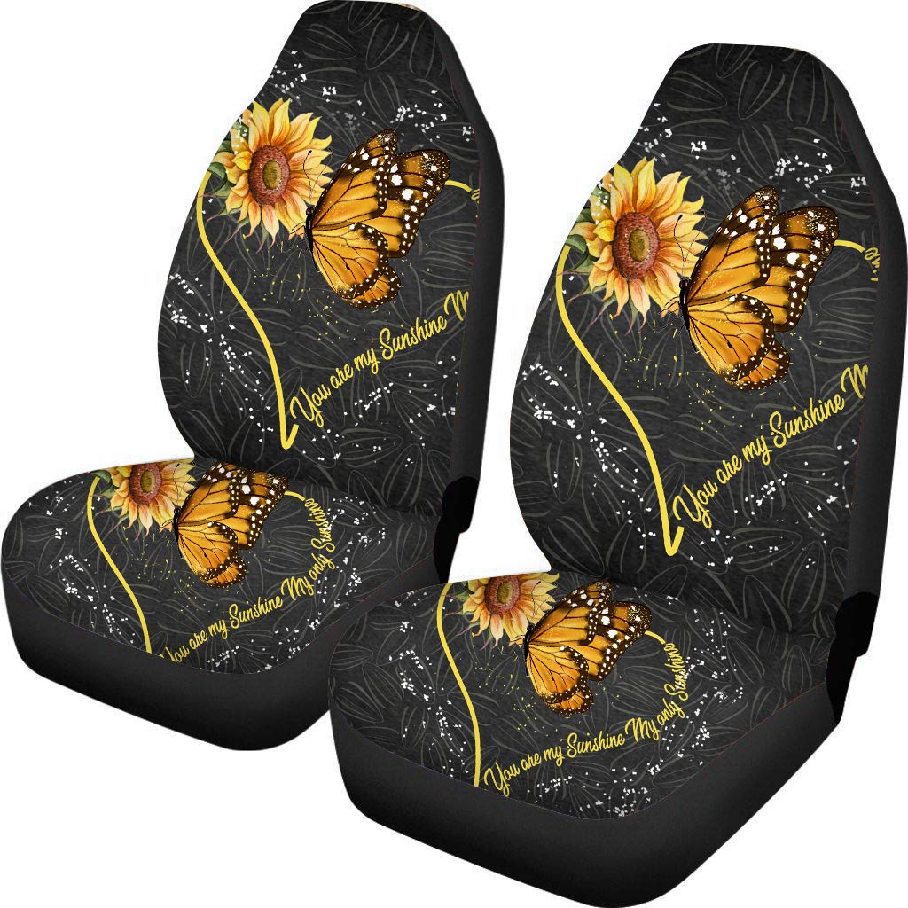 Binienty Dekorative Autositzbezug Zubehör für Frauen 2er Set, Sonnenblumensamen mit Sonnenblumenmuster, Dehnbarer Vordersitzbezug für Autos von Binienty