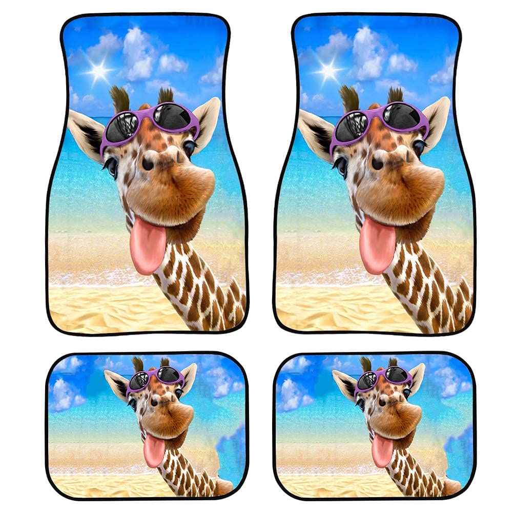 Binienty Funny Giraffe Auto-Fußmatten, universell, passend für die meisten LKWs, SUVs, Vans, rutschfest, 4-teiliges Set von Binienty