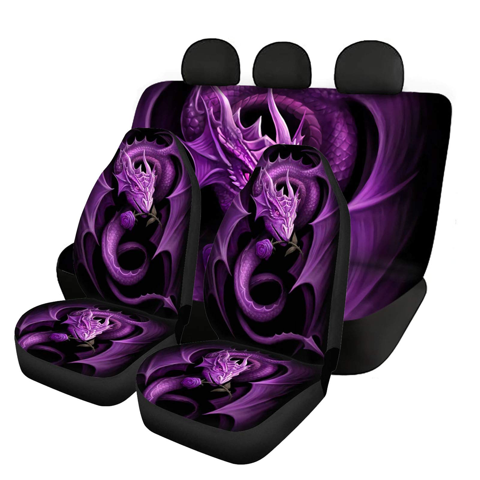 Binienty Purple Dragon Autositzbezüge für Damen und Herren, 4-teiliges Set, Stretch-Stoff, für Vorder- und Rückseite, schützt die Sitze vor Schmutz und Kratzern von Binienty