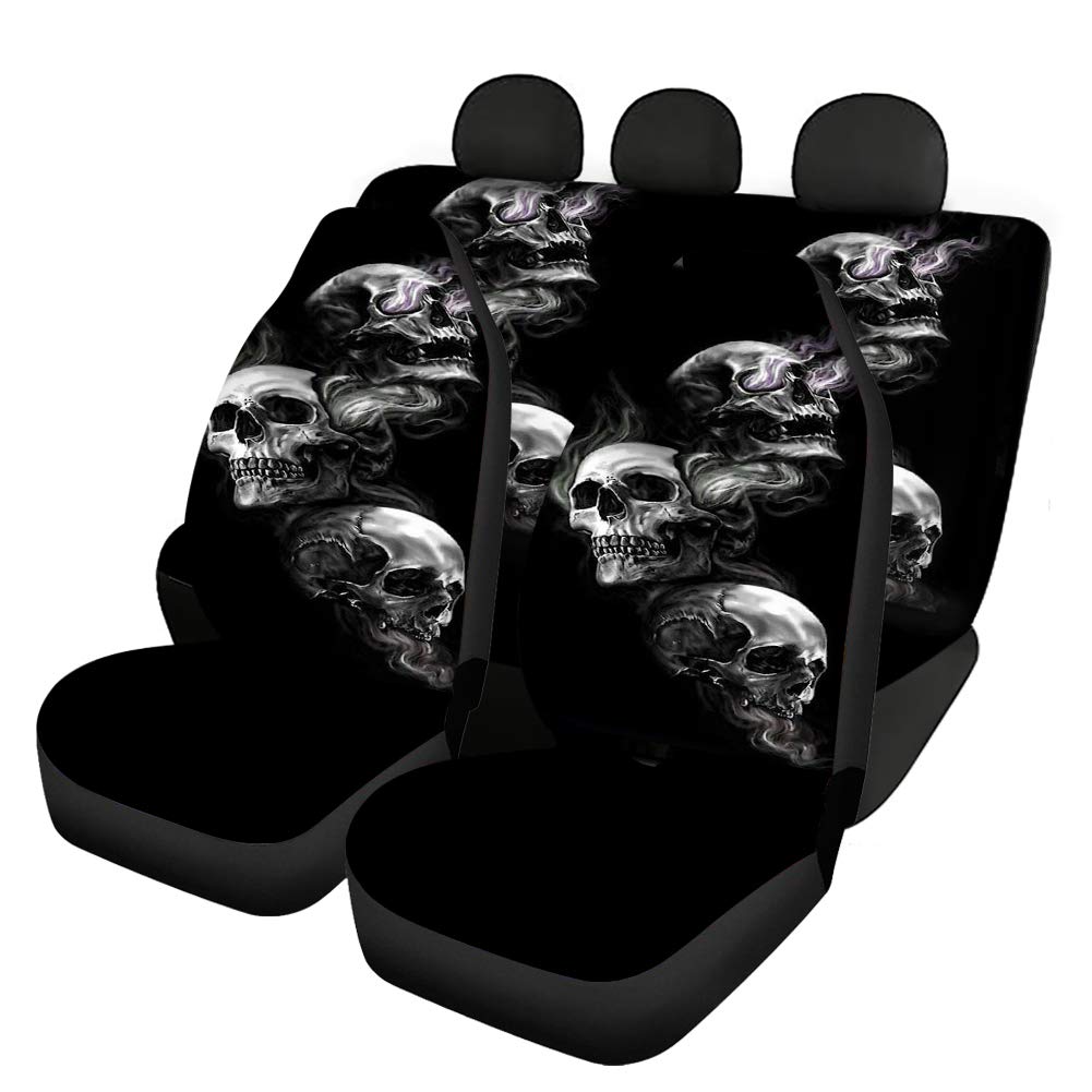 Binienty Smoke Skull Schwarz Design Autositzbezüge 4er Set Autozubehör Schutz Sitze vor Schmutz und Kratzern Universal Fit LKWs, Limousine, SUV von Binienty