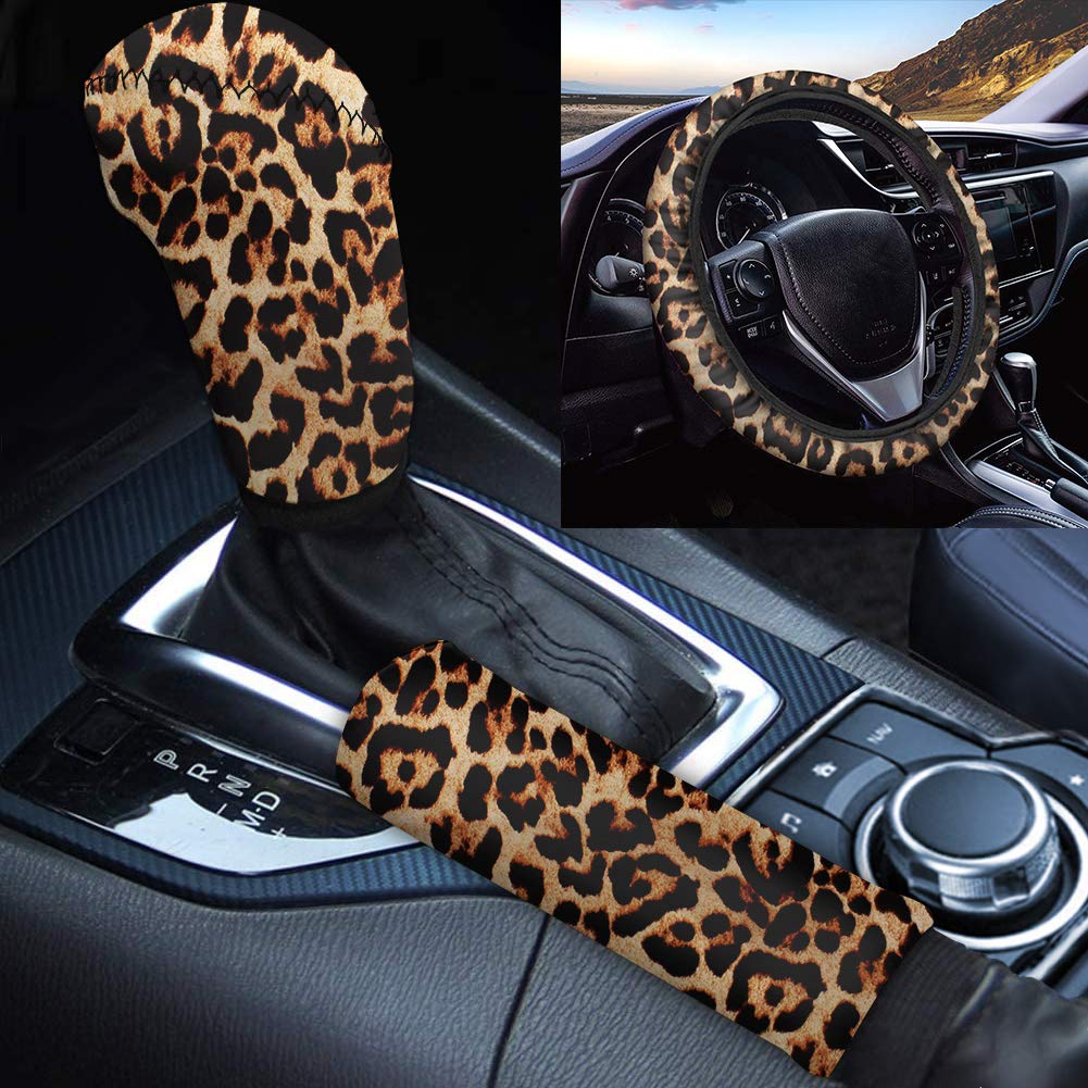 Binienty Stretch-on Lenkradbezüge + Schaltknauf Handbremsabdeckung Tier Leopard Gepard Streifen Muster 3er Set Auto Zubehör Binienty Stretch-on Lenkradbezüge + Schaltknauf Handbremsabdeckung Tier Leopard Gepard Streifen Muster 3er Set Auto Zubehör von Binienty