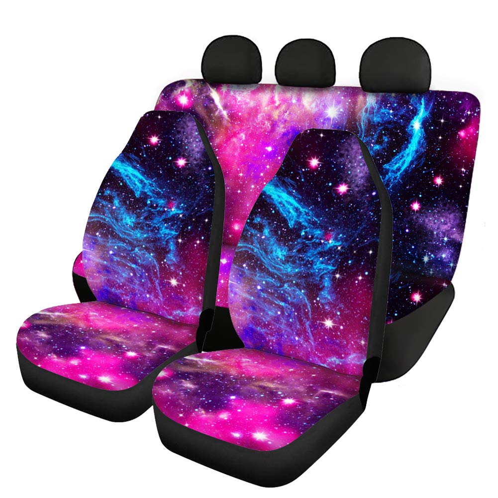 Binienty Universal Fit Autositzbezüge für vorne und hinten, Nebel Weltraum Galaxy Sky Muster, Langlebiger Stoff Autositzbezüge Protector 4er Set von Binienty
