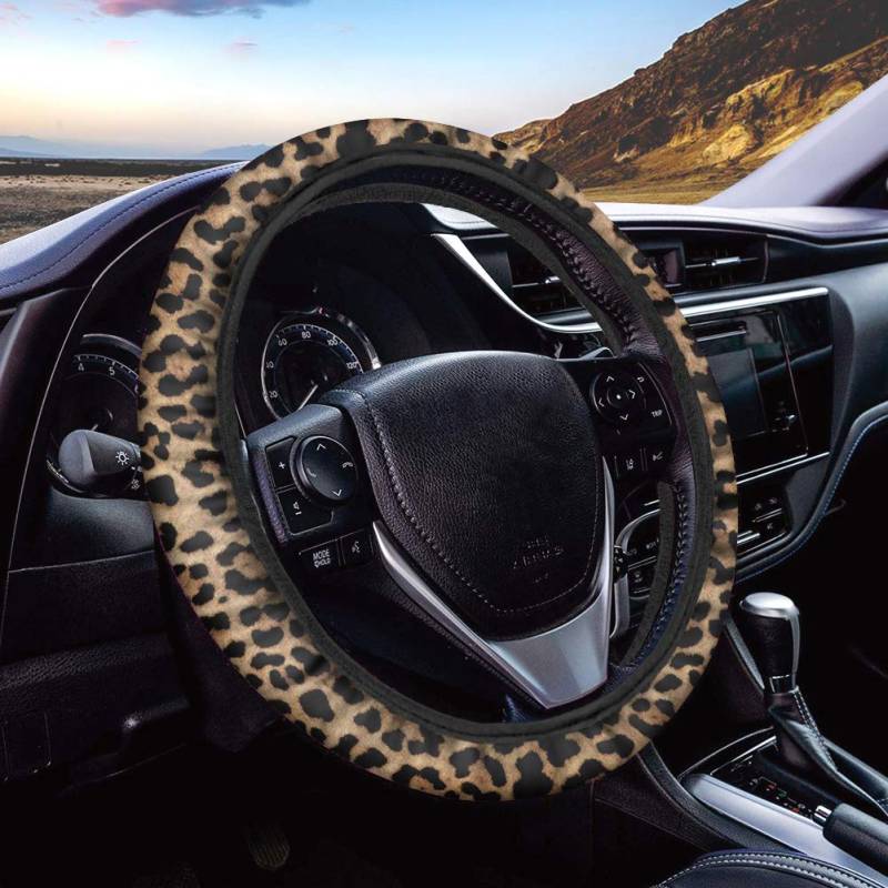 Binienty Universalgröße, Auto-Lenkradbezug, Tier-Leoparden-gestreift, brauner Druck, Stretch-Lenkradbezug für LKW, SUV, Van von Binienty