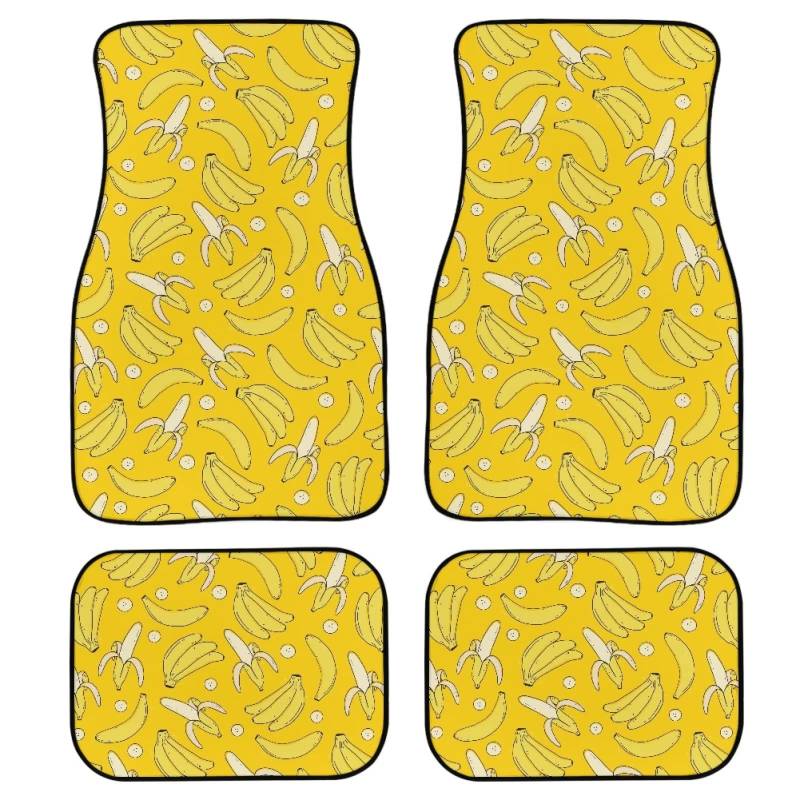 Binienty Universelle Passform Bananen-Auto-Fußmatten für vorne und hinten, 4-teiliges Set, robuste Fahrzeug-Fußmatten, Auto-Dekor-Zubehör, Gelb von Binienty