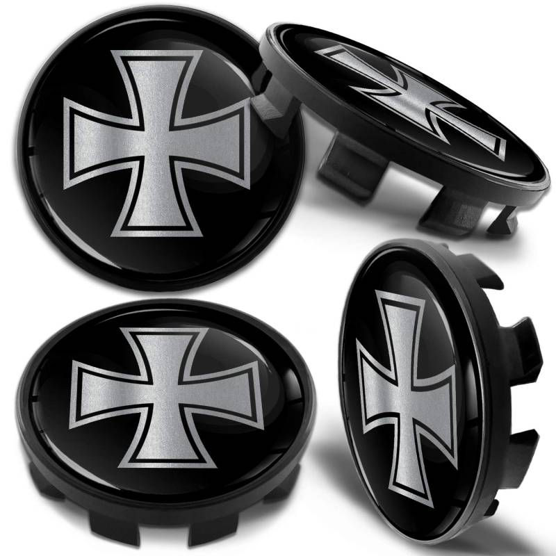 Biomar Labs 4 x 68mm Felgendeckel Nabenkappen Nabendeckel Kappen Radnabendeckel Nabendeckung Radkappen Kompatibel für Artikelnummer 36136783536 Alufelgen Deckel Silber Schwarz Iron Cross CB 32 von Biomar Labs