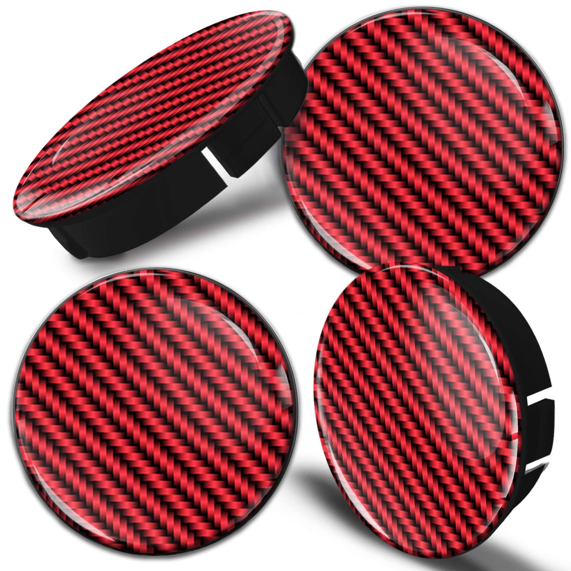 Biomar Labs® 4 x 60mm / 55mm Universal Kunststoff Nabenkappen Kappen Schwarz Rot Design Kohlenstoff Carbon Felgendeckel Radkappen Radnabendeckel Nabendeckel Auto Tuning C 107 von Biomar Labs