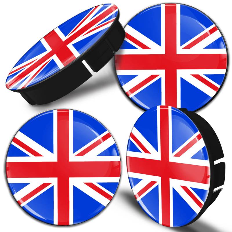 Biomar Labs® 4 x 60mm 3D Wheel Hub Centre Caps UK GB Union Jack United Kingdom England British National Flag Silver Black Center Rims C 69 von Biomar Labs