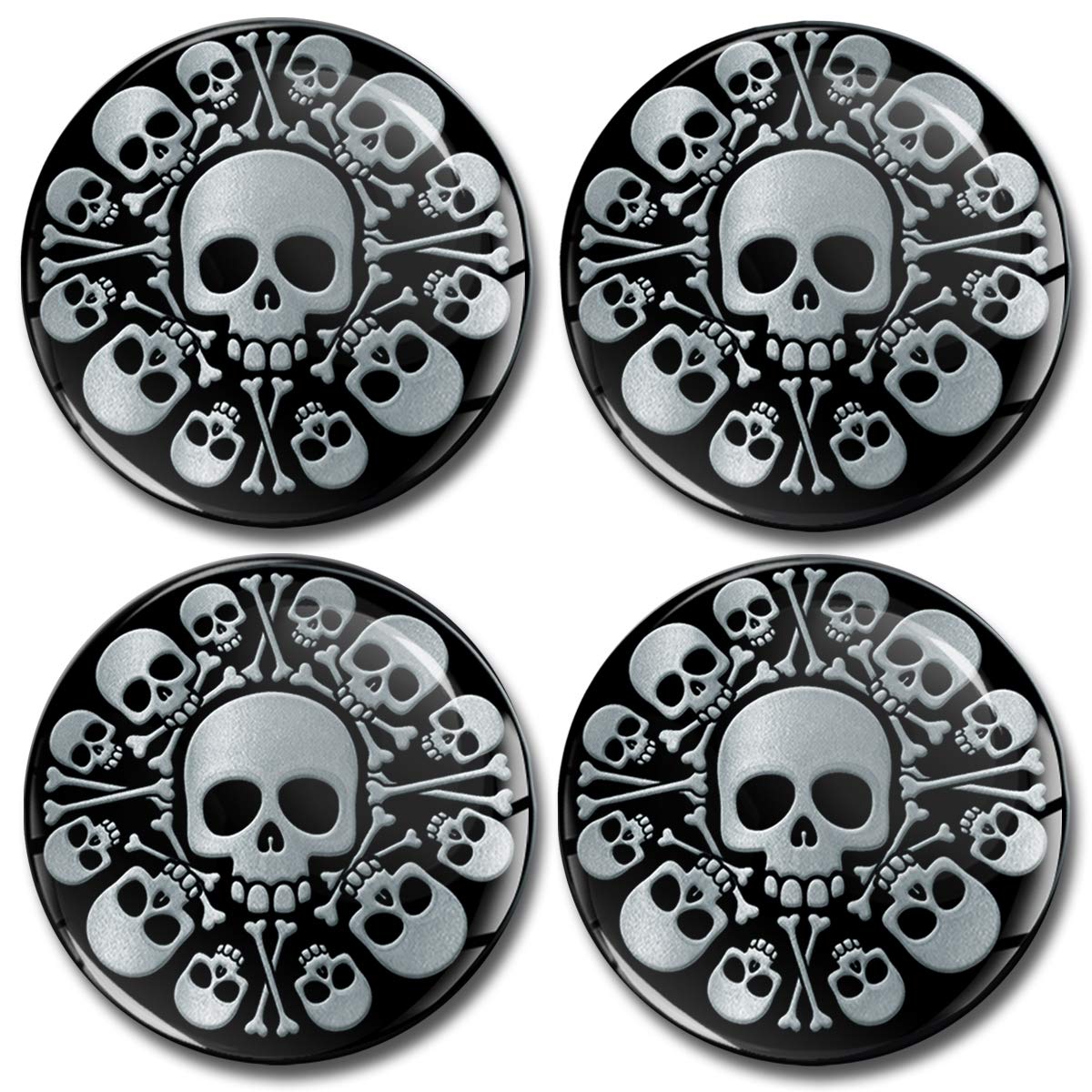 Biomar Labs® 4 x 60mm Aufkleber 3D Silikon Silber Schädel Für Radkappen Nabenkappen Radnabendeckel Rad-Aufkleber Nabendeckel A 9860 von Biomar Labs