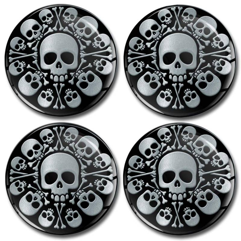 Biomar Labs® 4 x 60mm Aufkleber 3D Silikon Silber Schädel Für Radkappen Nabenkappen Radnabendeckel Rad-Aufkleber Nabendeckel A 9860 von Biomar Labs
