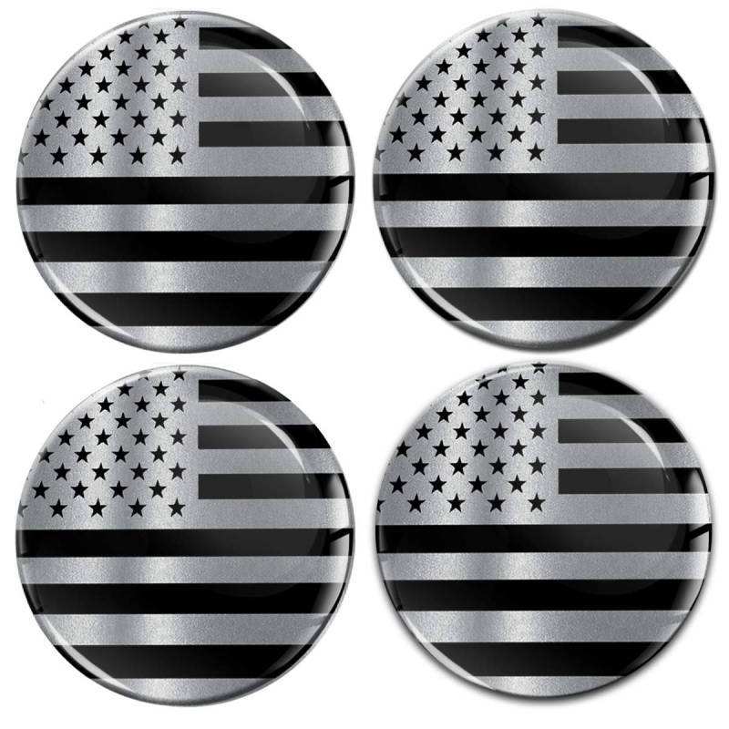 Biomar Labs® 4 x 60mm Aufkleber 3D Silikon Silber Schwarz USA Amerika Vereinigte Staaten America Flagge Fahne Für Radkappen Nabenkappen Radnabendeckel Rad-Aufkleber Nabendeckel A 10960 von Biomar Labs