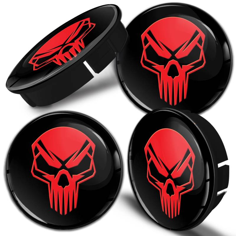 Biomar Labs® 4 x 60mm Augen Universal Kunststoff Nabenkappen Kappen Felgendeckel Radkappen Radnabendeckel Nabendeckel Roter Totenkopf Auto Tuning C 30 von Biomar Labs