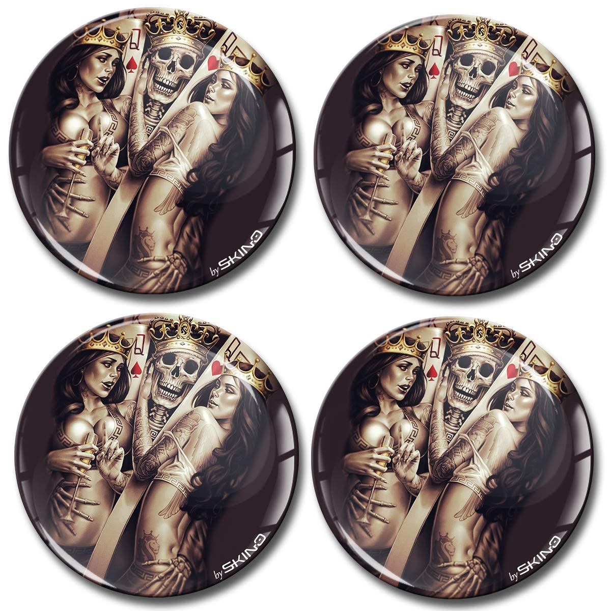 Biomar Labs® 4 x 65mm Aufkleber 3D Silikon Totenkopf Schädel Skull Für Radkappen Nabenkappen Radnabendeckel Rad-Aufkleber Nabendeckel A 4665 von Biomar Labs