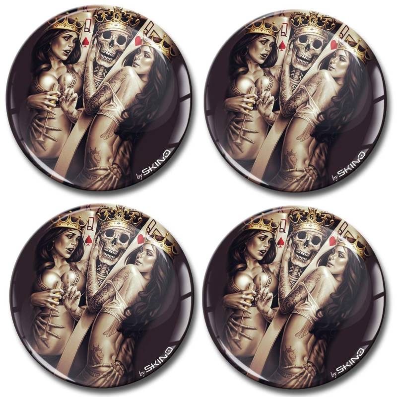 Biomar Labs® 4 x 65mm Aufkleber 3D Silikon Totenkopf Schädel Skull Für Radkappen Nabenkappen Radnabendeckel Rad-Aufkleber Nabendeckel A 4665 von Biomar Labs