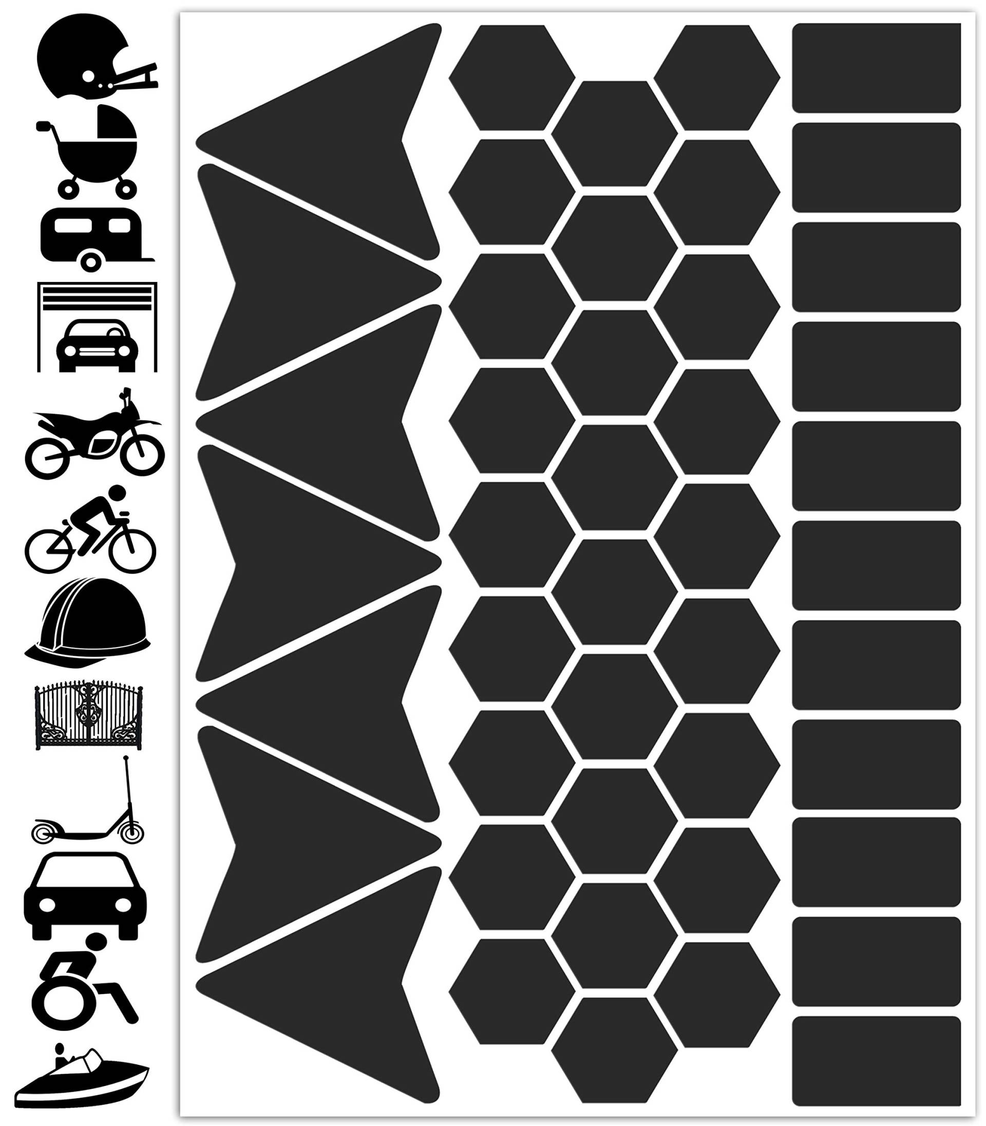 Biomar Labs® Reflektoren Reflektierende Aufkleber Reflexfolie Schwarz Stickers Set (45 Stück) Selbstklebend Fahrrad Reflektierende Reflektor Sicherheitsaufkleber D 47 von Biomar Labs
